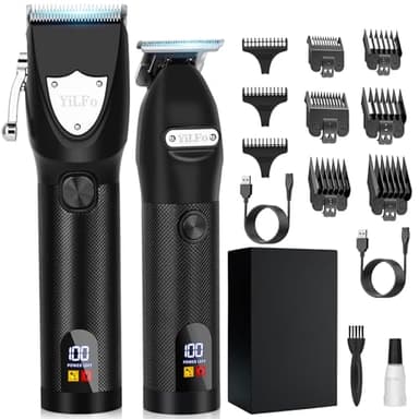 YiLFo Tondeuse Cheveux Hommes, Tondeuse Barbe Homme avec USB Cable, Rasoir Electriques Affichage LED, Kit 2-en-1Tondeuse Barbe et Cheveux Professionnelle pour Chauve, Degrader, Barbe 3 Jours et Salon
