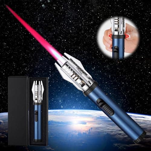 Vegena Briquet Tempête - Jet Flamme Briquet Coupe-Vent, 20cm Briquet Chalumeau, Jet Flamme Allume Gaz, Briquet Tempête au Butane Rechargeable pour Bougies, Camping, Cuisine(Vendu sans Gaz) (Bleu)