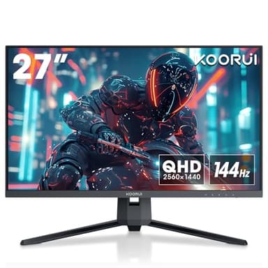 KOORUI Ecran Gaming 27 Pouces QHD 144 Hz, 1ms, DCI-P3 90% Ecran Gamer, Adaptive Sync G-Sync écrans PC, 2560x1440, HDMI, DisplayPort