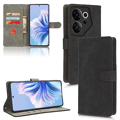 BELLA BEAR Coque Tecno Camon 20 Premier, [Technologie de Blocage RFID] Housse Portefeuille, Etui pour Tecno Camon 20 Premier avec Fonction Stand-Noir