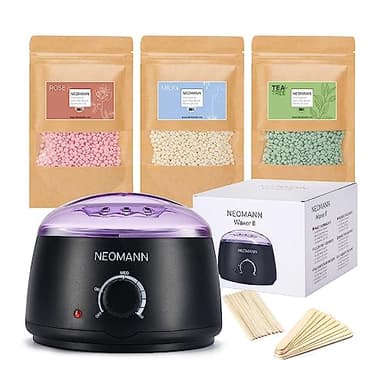 NEOMANN Waxer II Appareil Chauffe Cire Epilation - Epilateur Cire traité au Téflon avec Perles de 300 g, 20 Bâtonnets, pour Ton Corps - Machine Cire Chaude Épilation