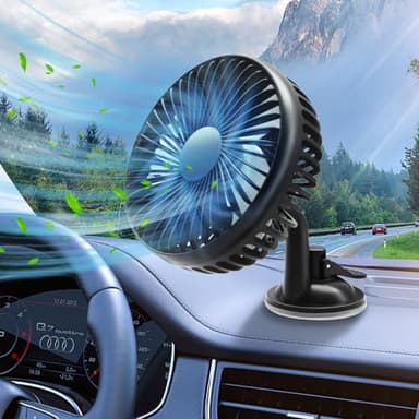 Ventilateur de Voiture, 12V 24V Ventilateur USB Avec Ventouse Portable Rotation à 360 Degrés, Ventilateur de Bureau Avec 3 Vitesses de Vent Fort pour Tableau de Bord de Voiture, Maison