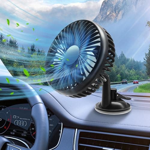 KTW1A3 Ventilateur de Voiture USB avec Ventouse, 12V 24V Ventilateur Portable, Rotation à 360 Degrés, Ventilateur de Bureau avec 3 Vitesses de Vent Fort pour Tableau de Bord de Voiture, Maison