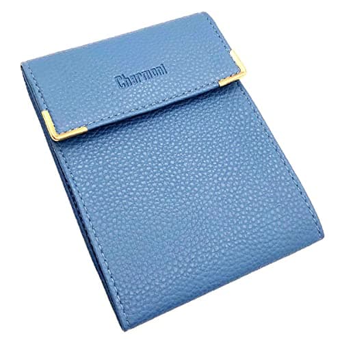Charmoni - Marvin - Porte chéquier Long Pliant - Talon à Gauche - 3 emplacements Carte bancaire - 3 Plis - Compact - en Cuir Vachette - 10,5 cm X 14,5 cm (Turquoise)