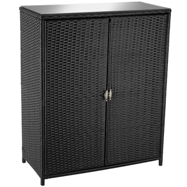 tectake® Armoire de Jardin Abri de Jardin en Résine tressée & Aluminium Inoxydable Solide, avec 2 Portes battantes, Remise pour Outils de Jardinage 3 étagères Accessoires de Piscine Jouets Enfants