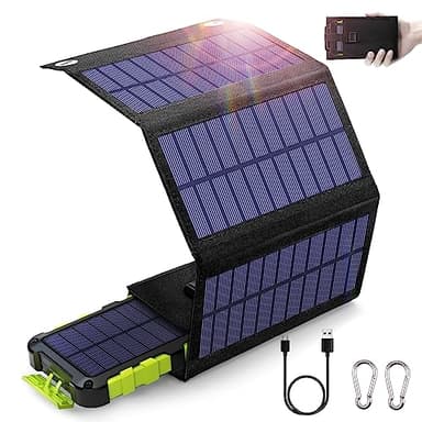 Batterie Externe Solaire 20000mAh avec 4 Panneaux Solaires, PD 15W Chargeur Solaire Portable 3 Sorties USB C Charge Rapide et Lampe Compatible avec Smartphones Tablettes Outdoor Camping