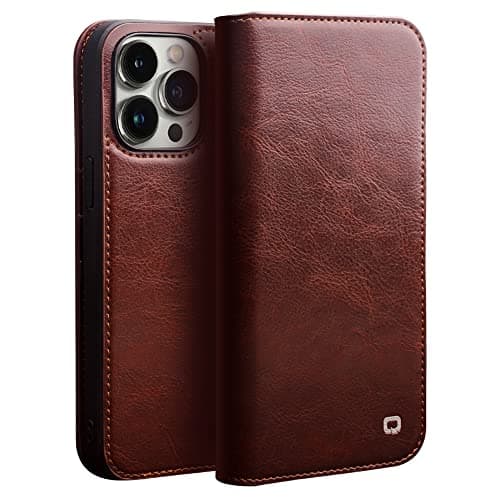 Étui pour iPhone 14 Pro Max - Étui fin en cuir véritable avec fente pour carte - Housse de protection d'angle Pro Maxtection - Étui portefeuille de luxe pour iPhone 14 Pro Max (marron, 6,7")