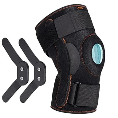 Thx4COPPER Attelle Genouillère - Rotule Ouverte Réglable avec Sangles Parallèles et Stabilisateurs Double Face, Genouillère de Compression, Genouillère pour Soulager les Douleurs au Genou-L