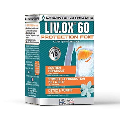 DETOX FOIE LIV.OX® 60 - Detoxifiant foie, Soutien Hépatique, Stimule la Production de Bile - Chardon Marie Foie Detox, Millepertuis - Programme 30 J Efficace- Laboratoire Français Eric Favre