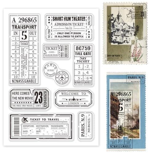 GLOBLELAND Transparent Tampon Tampon de Journal Voyage Rétro Vintage Billet Voyage Timbres Clair pour Bricolage Scrapbooking Photo Album Décoratif