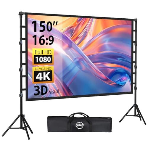 Écran de Projection 150 Pouces avec Support Portatif, LEORFI Portable Extérieur Écran, 16:9 4K Full HD Écran Vidéoprojecteur de Cinéma en Intérieur, Réglable en Hauteur, pour Home Cinéma et Camping