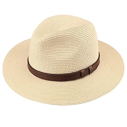 DRESHOW Femme Homme Chapeau de Paille Panama Chapeau Été Large Bord Chapeau de Soleil Anti-UV pour Plage Voyage Chapeau de Soleil