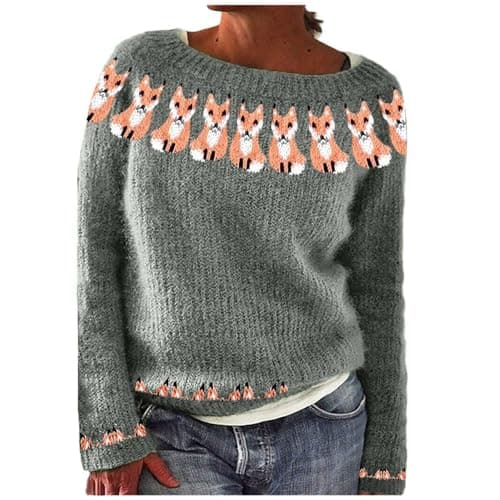 Pull Norvégien Grande Taille Femme, Hiver Chaud Pullover Col Rond Mohair, Jacquard Sans Capuche, Sweater Oversize Vintage à Motif Tricoté, Irlandais