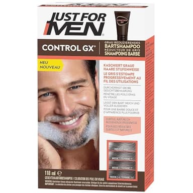 Just For Men Control GX Shampoing Barbe, Reduit Le Poils Blancs À Chaque Lavage, Pour Des Résultats Subtils Et Naturels, Toutes Les Nuances, 118 ml