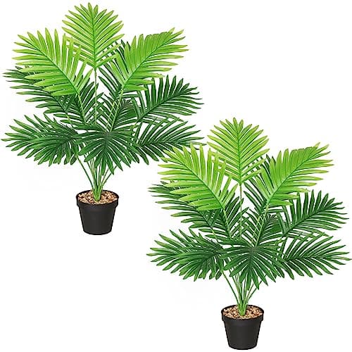 SOMYTING Lot de 2 Grandes Plantes artificielles en Areca 68 cm de Haut 12 Branches dans Un Pot Plante Artificielle Tropicale hawaïenne Vert Faux Toucher Plante Artificielle Décoration de Bureau