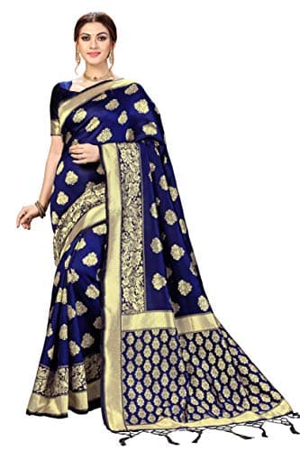 Nivah Fashion Banarasi Art Sari en soie avec chemisier pour femme, bleu, 5.5 Meters