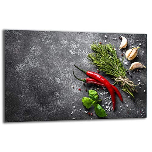 TMK Couvre-plaque de cuisson 80 x 52 cm, 1 pièce, pour plaques vitrocéramiques, à induction, protection anti-éclaboussures, planche à découper, motif épices piment