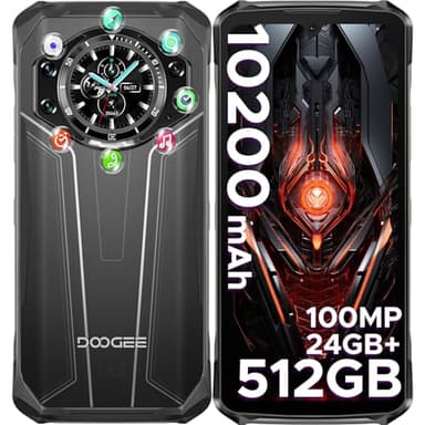 DOOGEE S119 Téléphone Portable Incassable 【2025】 Écran Arrière 1,32'', 24GB+512GB/TF2TB, 10200mAh 33W, 6,72’’ FHD+ IPS, Caméra 100MP, Octa Core Android 14 Smartphone Incassable, /NFC/Face ID/3 Cartes