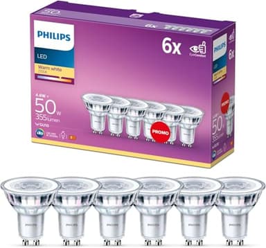 Philips LED classic, Ampoule équivalent 50 W, GU10, Lot de 6, Blanc Chaud (2700 Kelvin), 355 Lumens, Réflecteur