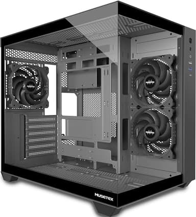 MUSETEX Boitier PC ATX, 3 Ventilateurs Non-LED préinstallés, Support RAD 360MM, Verre trempé 270° Full View Boitier Pc Gamer with Type-C, Boîtier d'ordinateur Mid Tower ATX, Noir, Y6