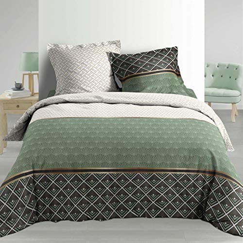 Douceur d'Intérieur Parure 3 Pièces 240 x 220 cm Percale Imprime Belor Vert