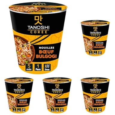 TANOSHI - Cup Nouilles Instantanées Saveur Boeuf Bulgogi - Nouilles coréennes Instantanées - 1 Personne - 65 g (Lot de 5)