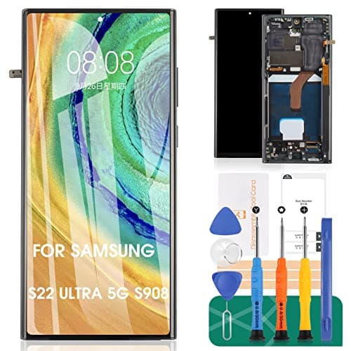 Incell Écran LCD de Rechange pour Samsung Galaxy S22 Ultra 5G SM-S908B Écran LCD Tactile SM-S918B Kit de réparation avec Cadre (Noir, sans Fonction d'empreintes digitales)