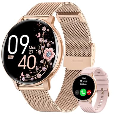 HASAKEI Montre Connectée Femme avec Appel Bluetooth 5.3, Smartwatch IP68 avec Fonction Féminine/120+ Modes Sport/Fréquence Cardiaque/Sommeil/SpO2 Montre Connectée Podomètre Calories Android iOS Or