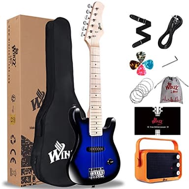 Winzz 30 pouces Mini Guitare Électrique Enfants Touche Érable Guitare Électrique Débutant Set pour Enfants avec Amplificateur, Couleur Bleu