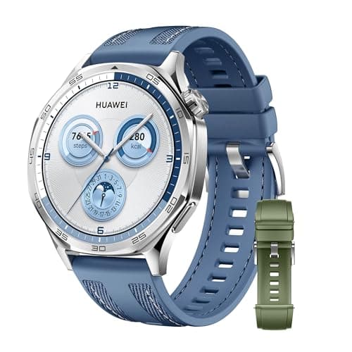 HUAWEI Watch GT 5 46mm Bleu + EasyFit 3 Bracelet en Fluoroélastomère Vert Épicéa