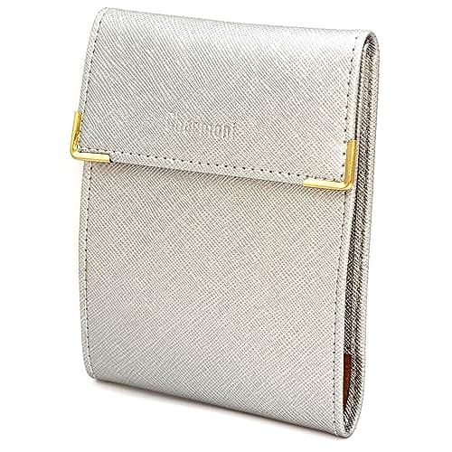 Charmoni - étui Pochette Porte chéquier Longue Pliant - Talon à Gauche - 3 emplacements Carte bancaire - 3 Plis - Compact - en Cuir Vachette - 10,5 cm X 14,5 cm (ZSF argenté)