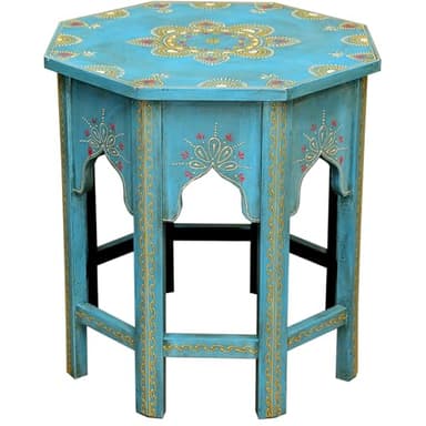 Casa Moro MA32-47-C-M Saada Table d'appoint orientale en bois massif peint à la main Motif shabby chic Vintage Bleu Taille M Hauteur 37 cm Ø 29 cm