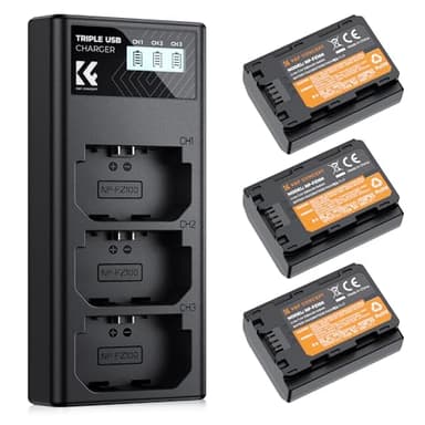 K&F Concept NP-FZ100 Batterie et Chargeur à Trois Slot, 3 X 2280mAh Remplacement Batterie pour Sony A7iii, A7iv, A7C, FX3, FX30, A9, A6600, A6700, ZV-E1, ZV-E10ii, Alpha 9, A9S, A7R III, A7R IV, A7R V