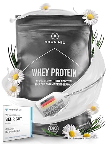 ORGAINIC Protéine Whey - Whey de Vaches Nourries à l'Herbe - Contient des Acides Aminés Essentiels et non-Essentiels et BCAA pour la Prise de Muscle - Traité à Froid, sans OGM - 1000g, Nature