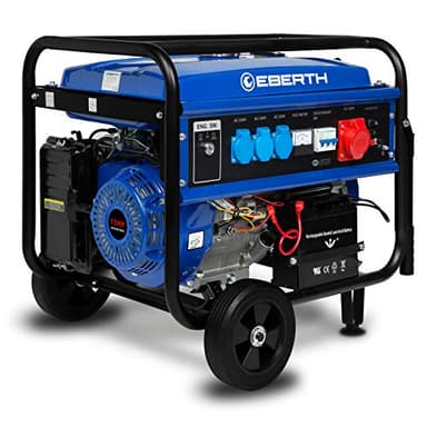 EBERTH 5500 Watt Groupe électrogène Generateur electrique portable moteur à essence 13 CV, 4 temps, 1x 400V, 3x 230V, 1x 12V, démarrage électrique, régulateur AVR, sécurité niveau d'huile avec roues