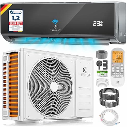 KESSER® Climatisation SET réversible - Climatiseur avec fonction WiFi/Application - Refroidissement A++/ Chauffage A+, Fluide réfrigérant R32 - Écran LCD, Split 9000 BTU/h / 2600 Watt - Anthrazit