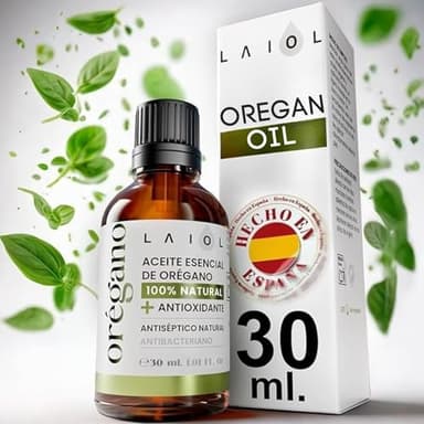 LAIOL Huile d’Origan – 100% Pure et Naturelle avec Carvacrol – Huile Essentielle d’Origan Liquide et Bio – Usage Alimentaire & Thérapeutique – Gouttes Concentrées (30ml)