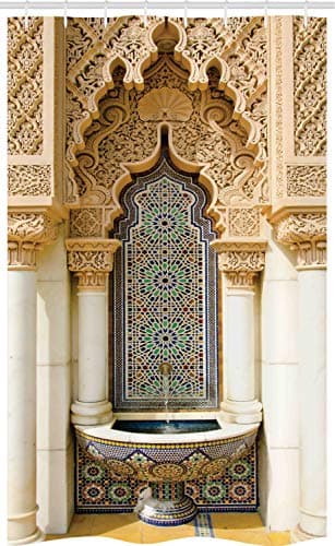 ABAKUHAUS marocain Rideau de Douche Stalle, Art Eastern Vintage, Ensemble de Salle de Bain en Tissu en Crochets, 120 x 180 cm, Ivoire Brun Clair