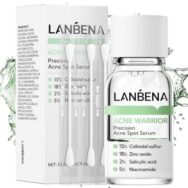 LANBENA Sérum de précision contre l'acné, lotion asséchante contre l'acné, traitement de nuit contre l'acné pour le visage, assèche les boutons, les imperfections, les zits, 0,41 once liq.