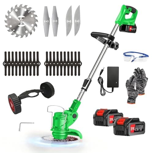 Tondeuse Debroussailleuse Electrique sans Sil, Coupe Bordure sans Fil 21 V avec 2 Batteries 4000 Ah, 3 en 1 Coupe Bordure/Debroussailleuse/Coupe Bordure Electrique pour Jardin, Entretien de la Cour