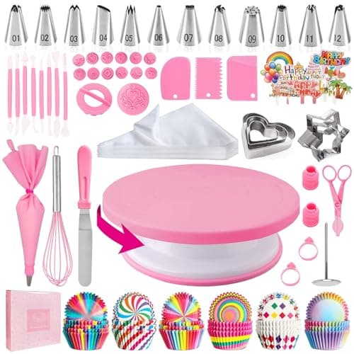 AZOMKER Kit Patisserie, Plateau Tournant Patisserie, Poche a Douille Patisserie, Ustensiles à Pâtisserie, Kit Patisserie Professionnel, Accessoire Patisserie (255 Pièces)