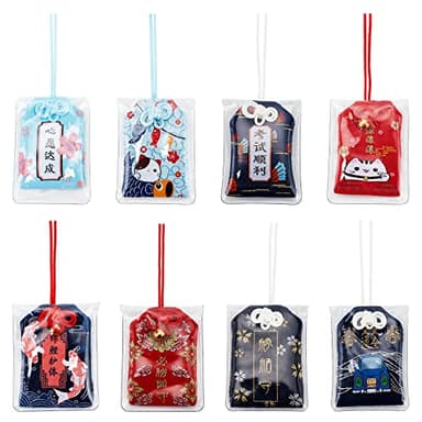 WEBEEDY 8 Pièces Japonais Omamori Amulette Bonne Chance Sachet Suspendu Charmes pour Carrière Éducation Amour Succès Sécurité de la Circulation Richesse Rêve Bonne Chance (Couleurs Assorties)