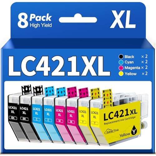 SANCTink LC421XL LC421 XL Cartouches d'encre pour Brother LC421 LC421XL LC421-VAL Multipack Compatible pour Brother DCP-J1050DW MFC-J1010DW DCP-J1140DW (Pack de 8)