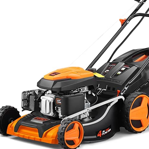 FUXTEC 4en1 Tondeuse thermique Démarrage Électrique FX-RM5196eS - Largeur de coupe 51cm, Système autotracté, Fonction mulching, Réglage central de la hauteur de coupe, 60L Bac de ramassage