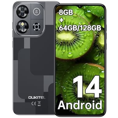OUKITEL C57S Téléphone Portable Débloqué 2024-8Go(2+6)+64Go/1To Smartphone Pas Cher, Écran 6.52", Batterie 4300mAh, 13MP, Octa Core, Android 14 Smartphone Débloqué 4G Dual SIM/Face ID/GPS/- Noir