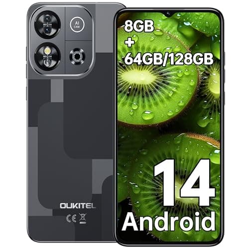 OUKITEL C57S Téléphone Portable Débloqué 2024-8Go(2+6)+64Go/1To Smartphone Pas Cher, Écran 6.52", Batterie 4300mAh, 13MP, Octa Core, Android 14 Smartphone Débloqué 4G Dual SIM/Face ID/GPS/- Noir