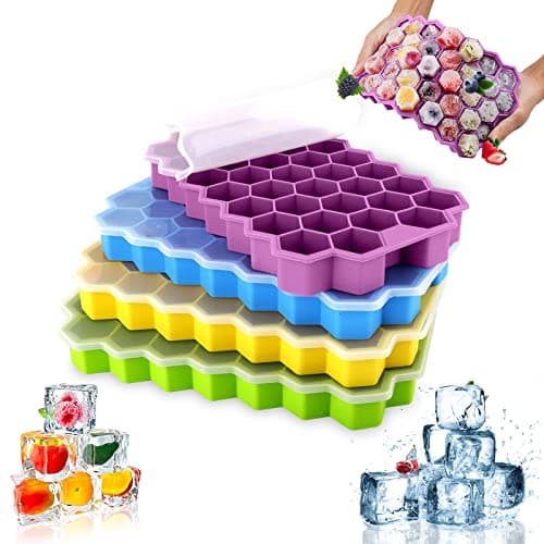 4 Pcs Bac à Glaçon Silicone avec Couvercle Moule à Glaçons 148 Blocs，Bac à Glaçons en Silicone Empilable，Convient pour les Aliments pour Bébés，La Bière，Les Glaçons aux Fruits，La Gelée