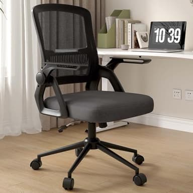naspaluro Chaise Bureau Ergonomique avec Accoudoirs Pliants,à Hauteur Réglable Chaise de Bureau, Ergonomique en Maille Respirante avec Soutien Lombaire,Roulette Pivotant à 360°, Noir