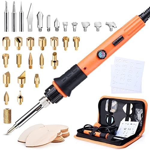 Kit de Pyrogravure sur Bois, Preciva 45 en 1 Stylo de Graveur sur Bois, Sculpture Pyrogravure 60W Température Réglable 220-480℃, Pirogravure Bois pour Le Bois Cuir avec 31 Pointes (Type 2)