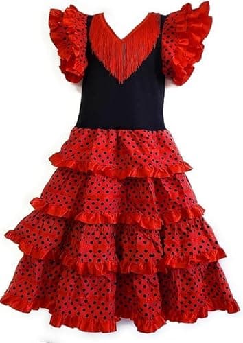 Robe Flamenco sevillane pour Fille (FR/ES, Âge, 12 Ans, Taille Normale, Rouge)